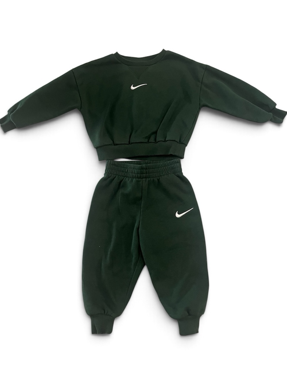 Nike Essential Fleece 2-Piece Crew Set Dark Green Sweatshirt Jogger Sweatpants